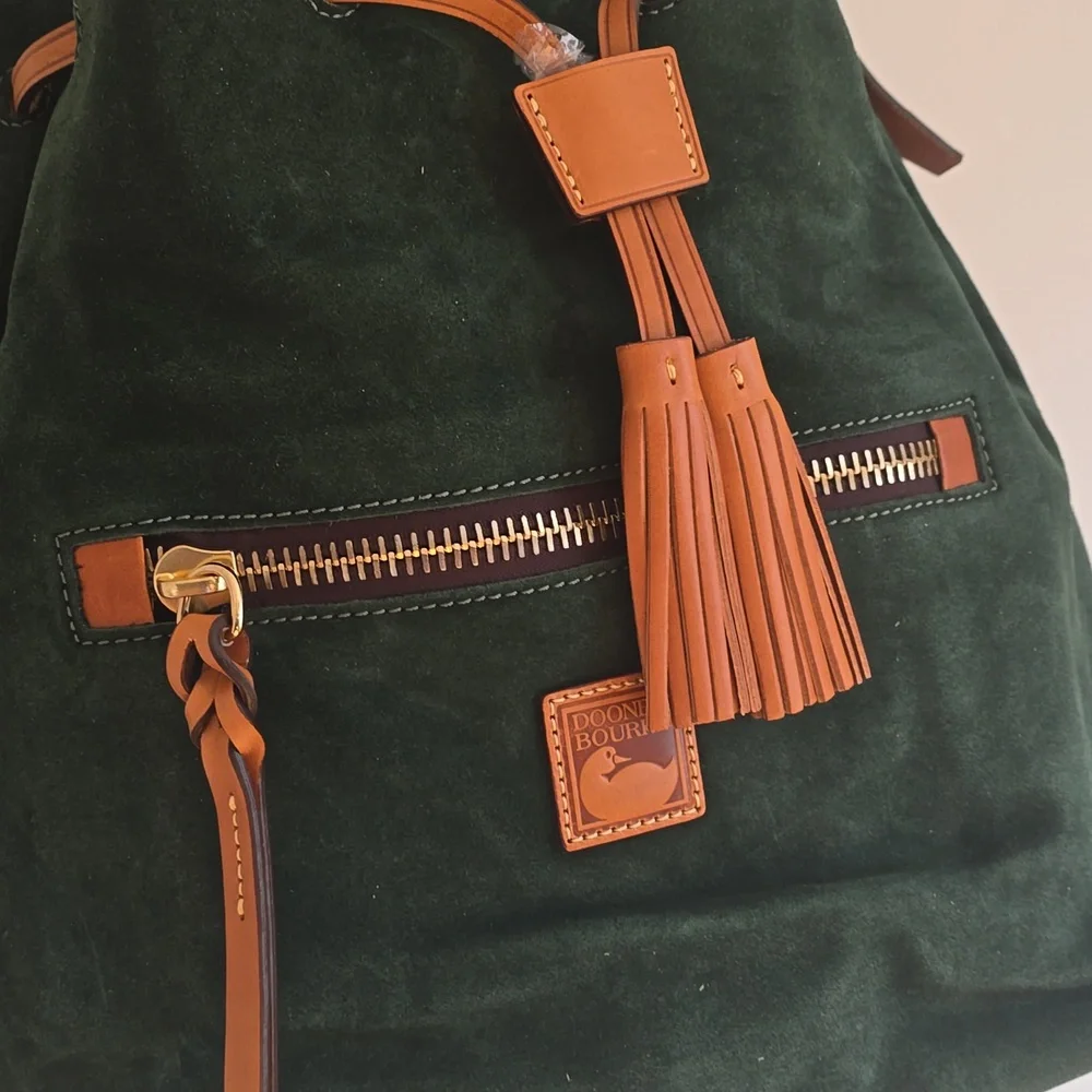 Dooney & Bourke Green Suede Bucket Bag - Picture 4 of 16